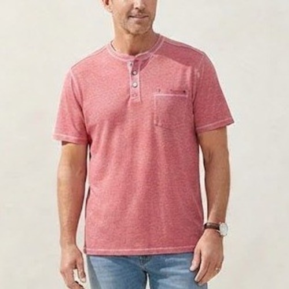 Tommy Bahama Henley Shirt Mens XL Red Excellent IslandZone ST225241 Pocket Tee